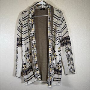 Vici Aztec Tribal Print Knit Long Sleeve Open Front Cardigan 100% Cotton Size SM
